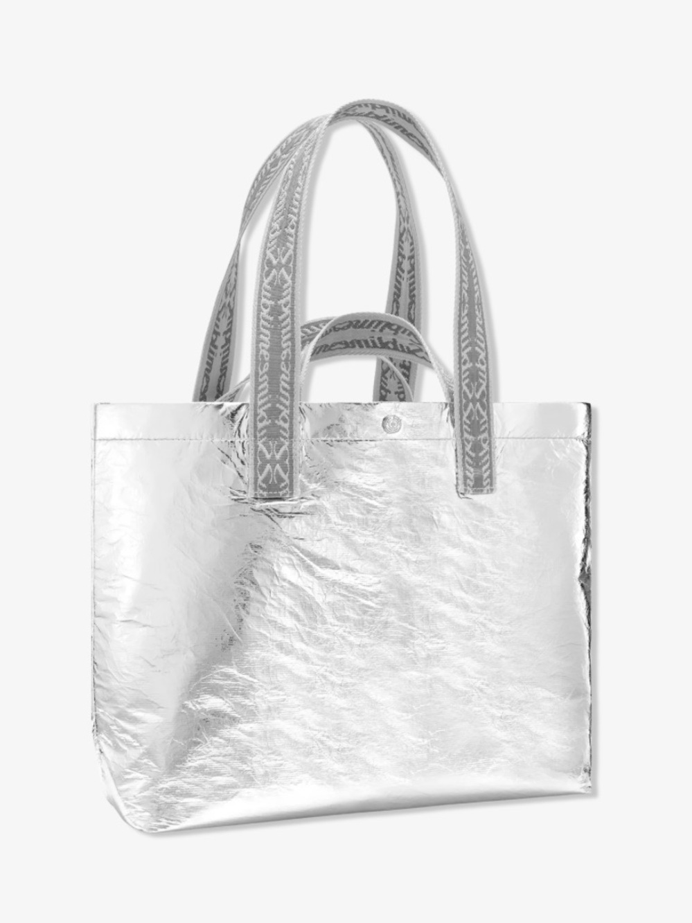 Tory Burch Metallic Silver Sublime Tote Bag with Patterned Straps